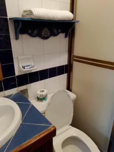 a bathroom with a white toilet and a sink at Apartamento Caribbean Tucacas in Tucacas +7 photos