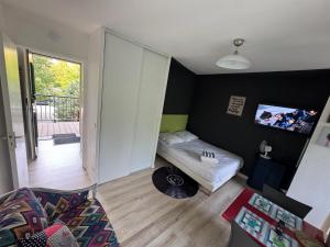 TV a/nebo společenská místnost v ubytování Studio T1 piscine chauffée parking gratuit les hauts dhonfleur