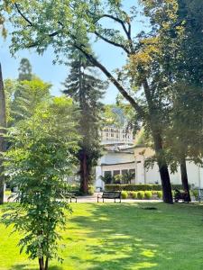 Un parque con bancos y árboles y un edificio. en Le Continental - Calme et Centre-Ville, en Aix-les-Bains 14 fotos más