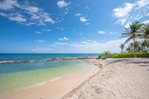 a beach with palm trees and the ocean at On the Bay #103 Condo in Old Man Bay