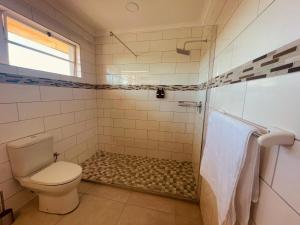 a bathroom with a toilet and a shower at Biz & Bliss Work & Serene Views in Windhoek