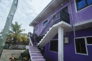 a purple house with stairs leading up to it at Peaceful Apartments 