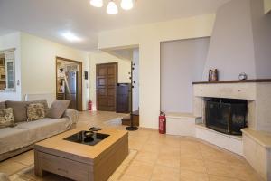 a living room with a couch and a fireplace at Delphi View - 3 Bedrooms apartment, fully equipped in Delphi +47 photos