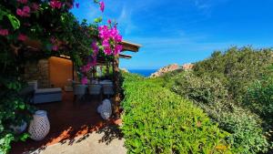 a house with a patio with a view of the ocean at Bougainvilla in Costa Paradiso