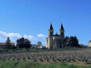 a large building in the middle of a field of crops at La maison du père Bellessort in Régnié +13 photos