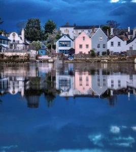 a small town with houses and a body of water at Bimble Cottage-2 beds-Gorgeous Sunny Garden in Topsham