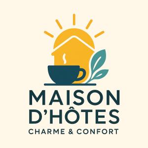 a logo for a restaurant with a cup of coffee at Charme & Confort-Proche Parc Ornithologique-Dune du Pilat- Petit-déjeuner sur demande - Nuitée, Court séjour, Semaine in Gujan-Mestras