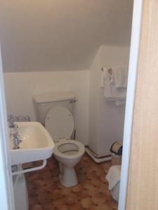 a bathroom with a white toilet and a sink at Seabreeze Apartment in Westport