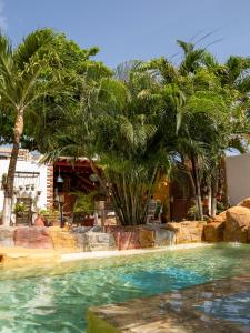 a swimming pool with palm trees in a resort at Hospedaje solymar III Sarie Bay in San Andrés
