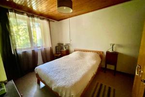 un dormitorio con una cama y una ventana en Nice Chalet With View On The Mountain, en La Salle-les-Alpes