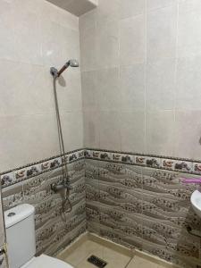 Oued LaouにあるAppartement Oued Laou resisendence Assalem, en bord de merのシャワーとトイレ付きのバスルーム