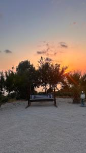 a bench on the beach with the sunset in the background at Feri Home in Alanya +23 photos