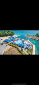 an aerial view of a marina with the water at Friday Harbour Resort in Innisfil