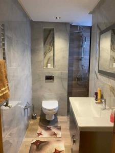a bathroom with a toilet and a sink at Immobilier hammamet nord in Hammamet +17 photos