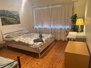 a bedroom with a bed and a desk and a window at Free Parking 5min Walk to Asian Supermarket Family Room Deakin Uni Quiet Camberwell in Camberwell