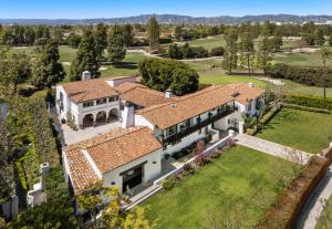 an aerial view of a mansion at Howard Hughes Estate in Los Angeles
