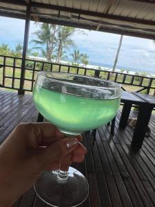 Una persona sosteniendo una bebida verde sobre una mesa en Origen Zelvamar, en Bahía Solano 18 fotos más