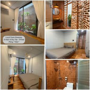 a collage of pictures of a room with a bed at Local Charm Homestay in Thôn Trường Giang