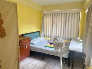 a small bedroom with a bed and a fan at wen in Nadi