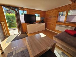 ein Wohnzimmer mit Sofa und Fernseher in der Unterkunft Ferienhaus Bootsmann in Plau am See
