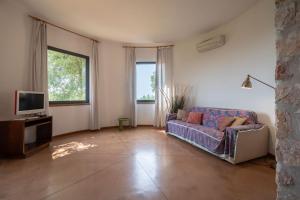 een woonkamer met een bank en een tv bij Il Torrino in Campiglia Marittima