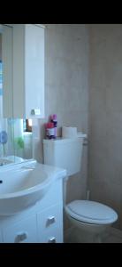 ein weißes Badezimmer mit Toilette und Waschbecken in der Unterkunft Sun House in Santa Maria del Cedro