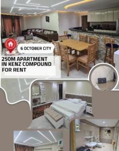 a collage of photos of a room with a table and chairs at An Apartment in Kenz Compound, October - Very close to the pyramids in ‘Ezbet `Abd el-Ḥamîd