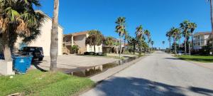 a street with palm trees and a street with a canal at Mar y Sol II #1 in South Padre Island