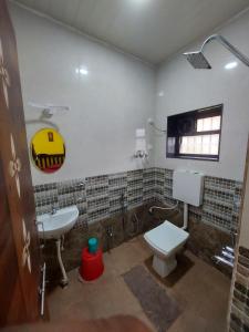 a bathroom with a white toilet and a sink at Vista Valley Home stay-Gokarna in Kumta