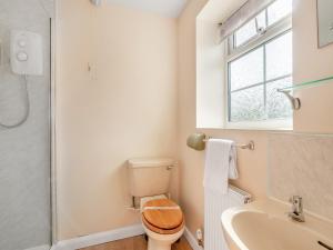ein Badezimmer mit Toilette und Waschbecken und einem Fenster in der Unterkunft Peartree Farm Cottages - Rchm39 in Ebberston