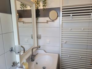 布特亚丁根Ferienhaus Klein的浴室里有洗手池和镜子 更多36张照片