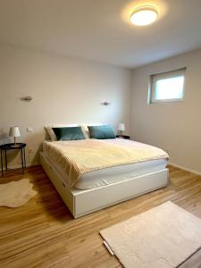 un dormitorio con una cama grande en una habitación en Cozy Room - Self Check In - Bad Nauheim, en Bad Nauheim