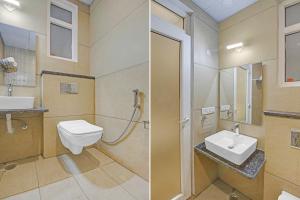 two pictures of a bathroom with a toilet and a sink at Townhouse Golden Frame near sec 62 noida in Ghaziabad