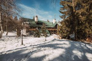 a large house in the snow with trees at Chalet Evergreen in Borovets
