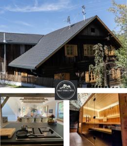a collage of pictures of a house at Chalet Schmelz Huette mit Sauna und Garten in Flattach