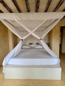 a bed with a canopy in a room at Nyumba ya mwezi in Lamu