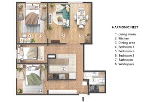 a plan of a floor plan of a house at Harmonic Nest 3min to Republic Square Renovated in Belgrade