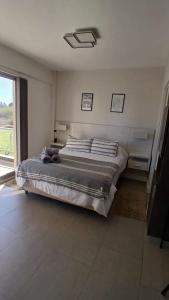 a bedroom with a large bed and a large window at Confort y Cercania Ezeiza in Ezeiza