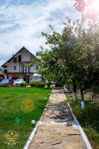 a stone path in front of a house with a tree at Casa Sofia in Murighiol