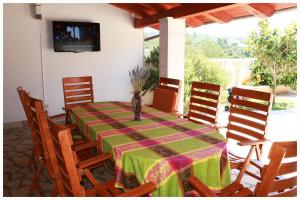 a dining room with a table and chairs and a television at Villa Marica Primošten in Primošten +156 photos