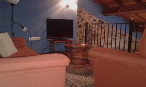 a living room with a couch and a television at La casa de atrás in Arancedo