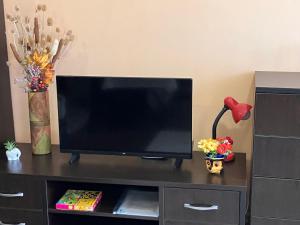 a flat screen tv sitting on top of a entertainment center at Ski Lift Studio 531 in Bansko +27 photos