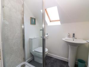 a bathroom with a shower and a toilet and a sink at No 9 North St in Fraserburgh +36 photos
