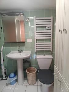 a bathroom with a sink and a toilet and a mirror at Nid Joyeux in Pompey