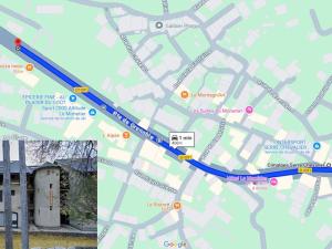 une carte d'une ville avec une ligne bleue dans l'établissement Appartement central avec terrasse au Monêtier-les-Bains - FR-1-808-13, au Monêtier-les-Bains