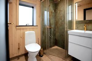 a bathroom with a toilet and a shower and a sink at 10067-Nykobing-Sj-Niels-Jensens-Vaenge-2 in Rørvig +39 photos