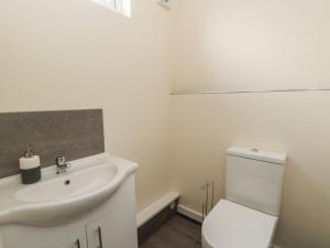 a bathroom with a white sink and a toilet at Glandwr House in Llandrindod Wells +12 photos