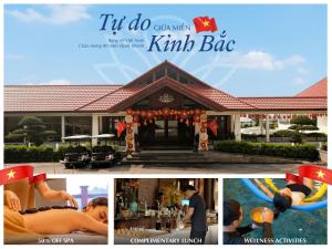 un collage de photos d'un complexe hôtelier avec piscine et bar dans l'établissement Senna Wellness Retreat, à Bắc Ninh