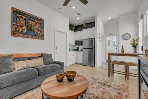 a living room with a couch and a table at Peaceful Guest Casita with Private Entrance and No Cleaning Fee in Hanford