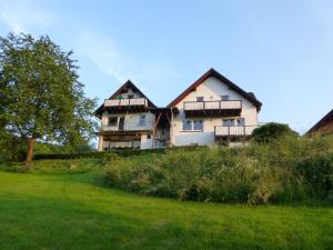 a large house on top of a green field at Ferienwohnungen Landhaus Stottmert in Herscheid